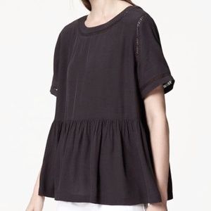 LOFT Ladder Peplum Top, Grey, Size Large